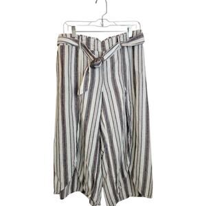 Maurices Gray Striped Linen Blend Belted Lounge Cropped Pants Women's Size Large